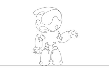 Robot android in full growth. Robotics, artificial intelligence. One continuous drawing line  logo single hand drawn art doodle isolated minimal illustration.