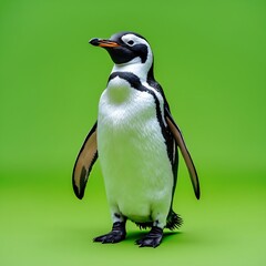 Naklejka premium Magnificent Humboldt Penguin on Green Background