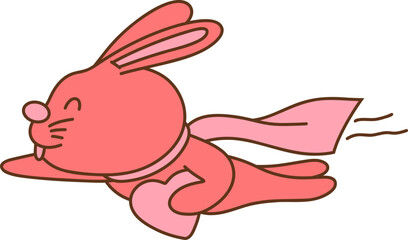 Pink Valentine's bunny flying with heart doodle, love theme