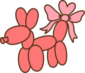 Valentine's balloon dog with heart bow, pink doodle theme