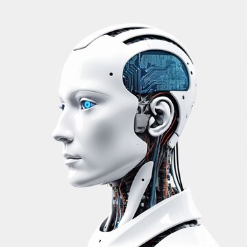 Artificial intelligence in humanoid head AI concept on white