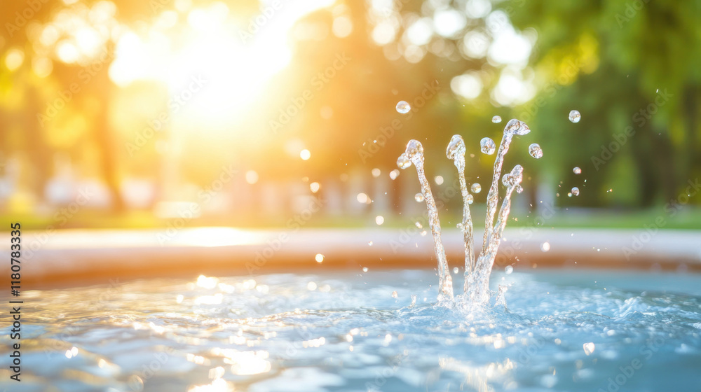 Poster water droplets splash in sunlight, creating refreshing scene in nature