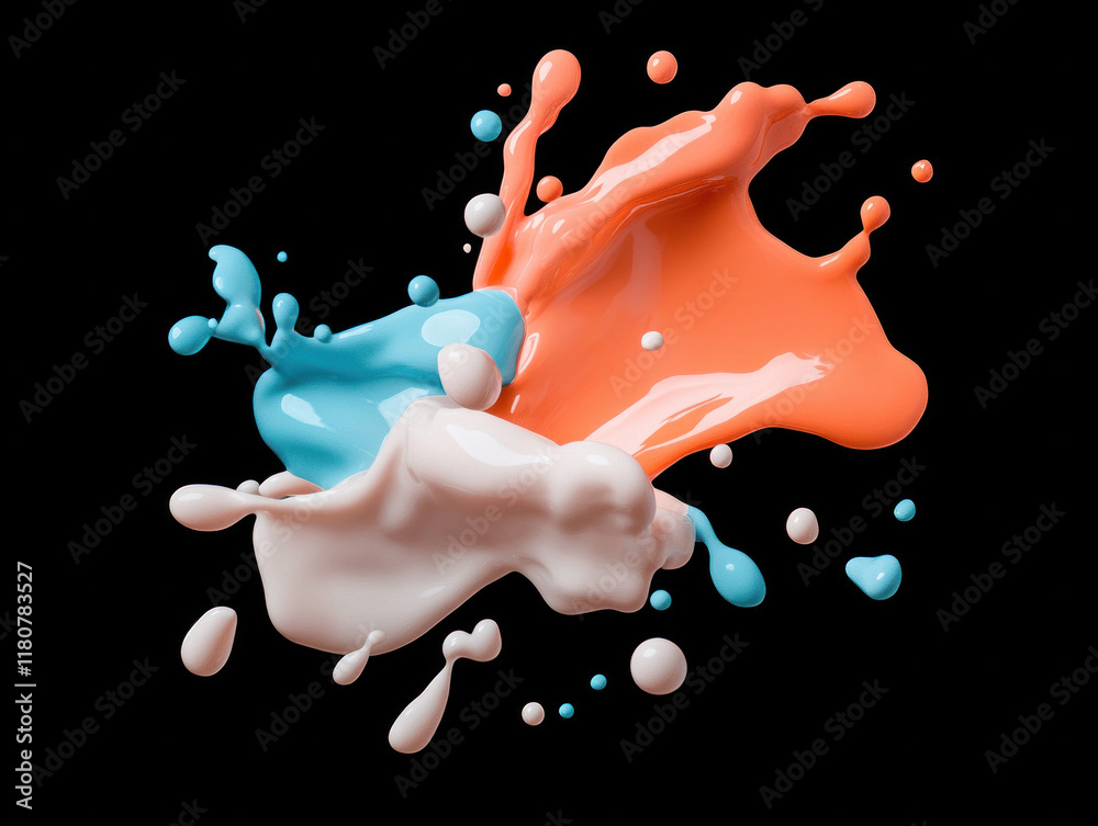 Poster colorful paint splashes create dynamic and vibrant composition on black