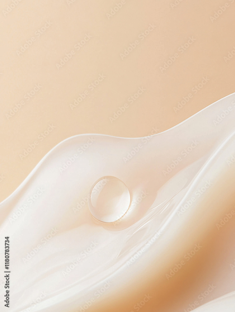 Poster clear water droplet rests smooth, flowing surface, creating serene and calming effect. soft, neutral