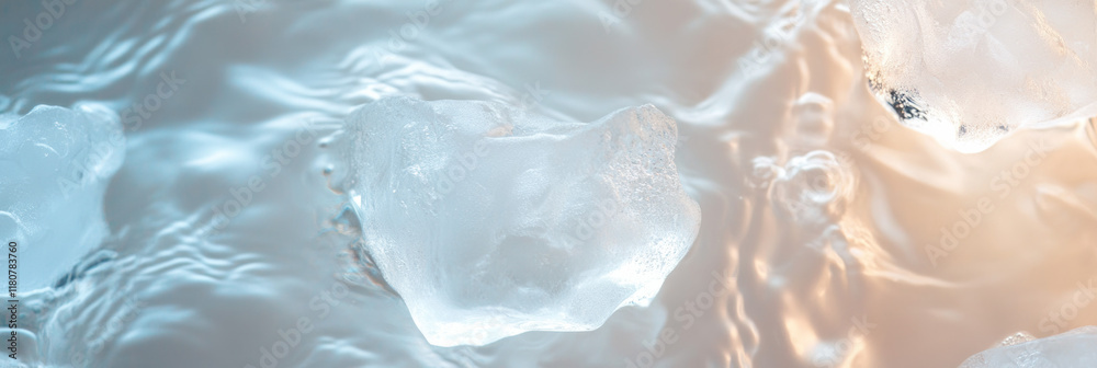 Poster Clear ice cubes floating in water, creating serene atmosphere