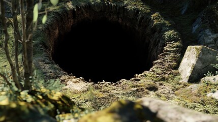 Mysterious Dark Hole in the Forest: A Nature Landscape