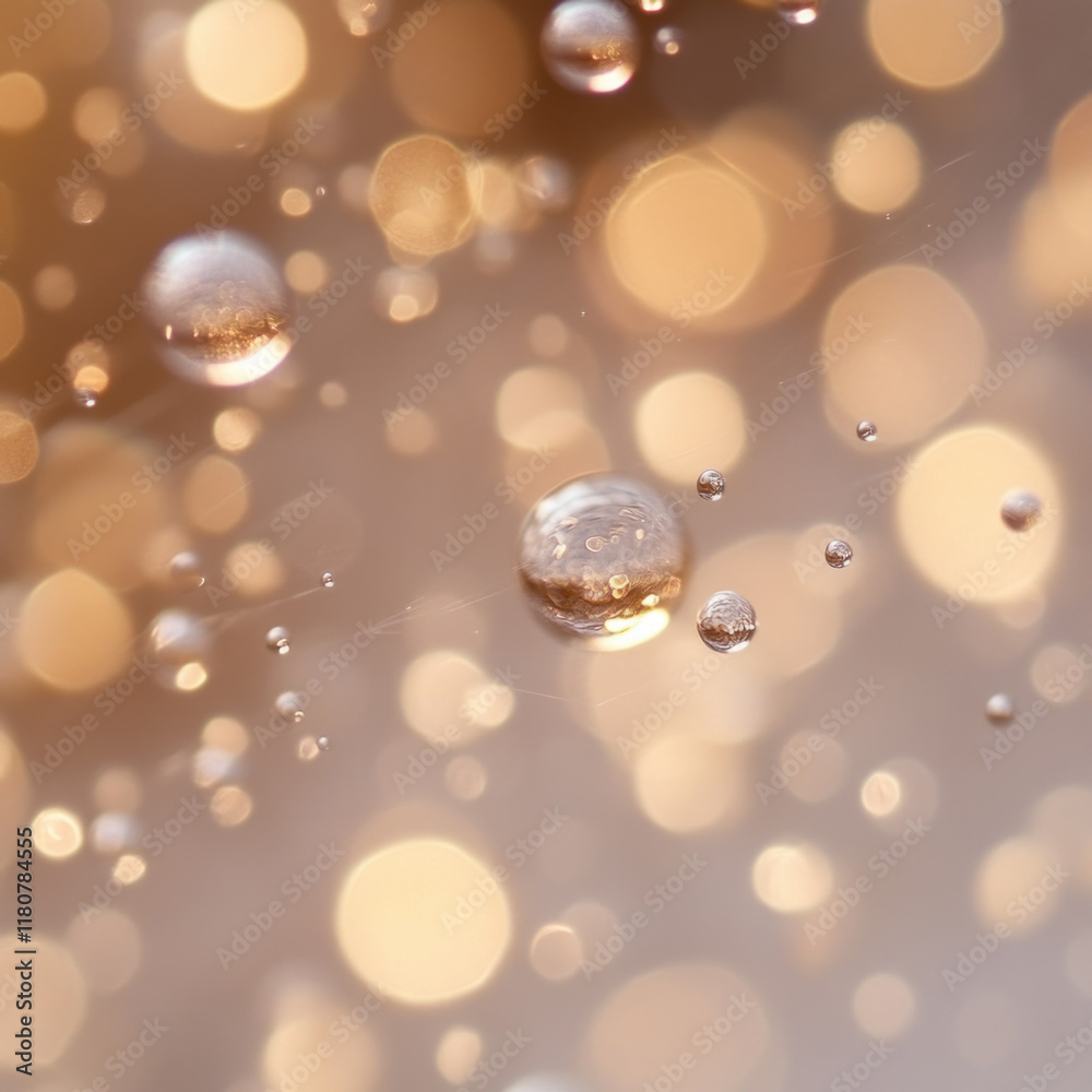 Aufkleber Captivating droplets suspended in soft golden bokeh background create dreamy atmosphere