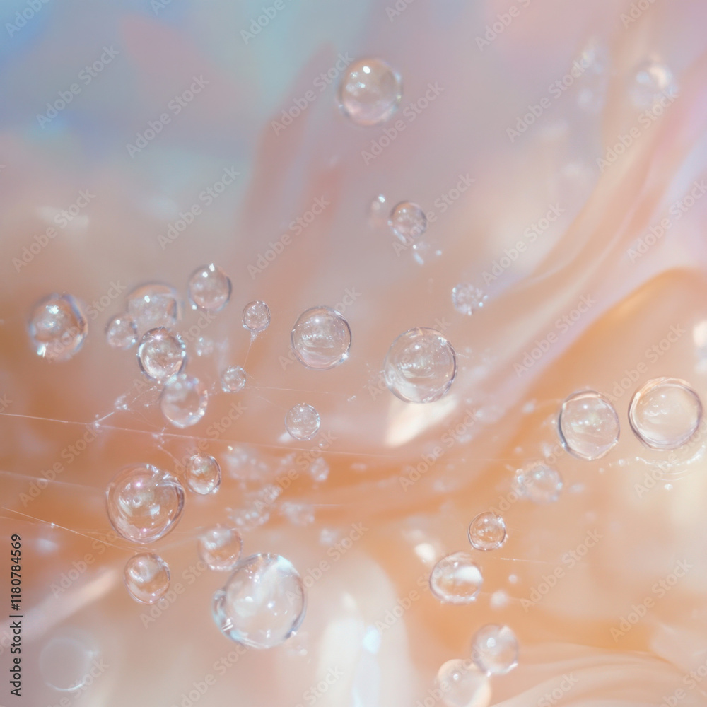 Aufkleber Bubbles floating in soft, pastel background create dreamy atmosphere. delicate interplay of light and color enhances serene feel