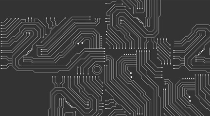Abstract grey circuit pattern on black technology futuristic background. Vector illustration.