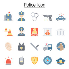 Police icon set in thin line style