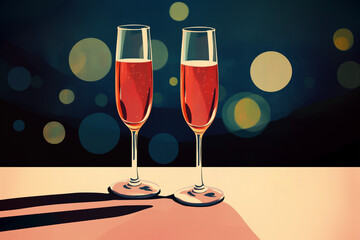 Midcentury Illustration Champagne Flutes 