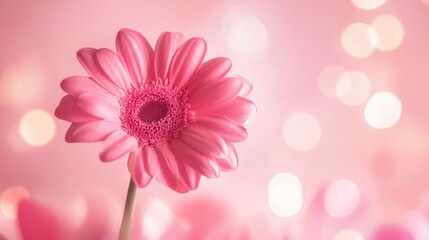 Elegant Valentine's Day Greeting Card with Pink Flower, Calligraphy Text, and Bokeh Lights in Minimalist Retro Design