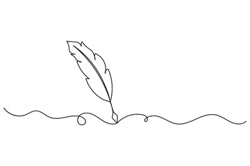 Continuous bird feather one line drawing of feather isolated outline vector illustration