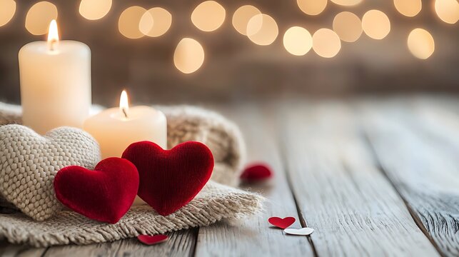 A cozy and romantic candlelit table setting with glowing heart shaped candles creating a warm and intimate atmosphere perfect for a special occasion or a quiet moment of togetherness