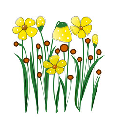 Illustration small flowers yellow and leaf  