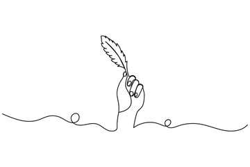 Continuous bird feather one line drawing of feather isolated outline vector illustration