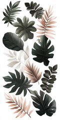 Tropical leaves collage showcasing diverse foliage with muted colors
