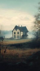 Abandoned House in Foggy Field