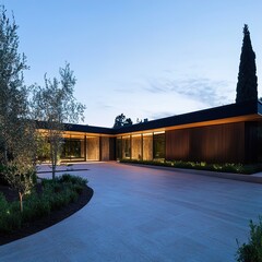 Fototapeta premium Modern Architectural House Design: Luxury Villa at Dusk