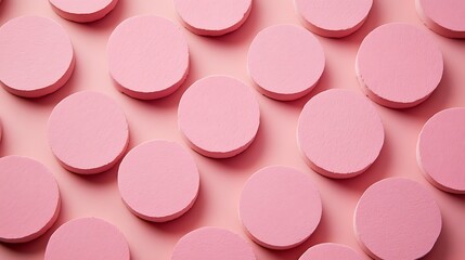 Pink cylindrical circles arranged in a repeating pattern