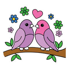 Love birds on a branch ith flowers