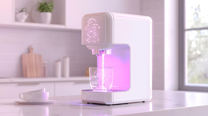 Innovative drink dispenser making beverages modern kitchen appliance showcase minimalist environment eye-level view convenience concept