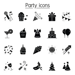 Party icons set in thin line style