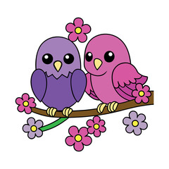 Cute love birds on branch