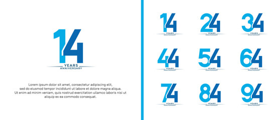 set of anniversary logo flat blue color on white background for celebration moment
