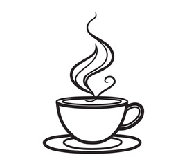 Black and white one line art icon drawing a coffee with white background