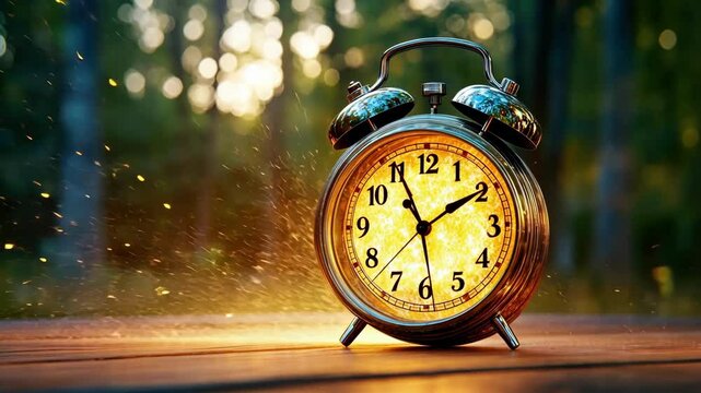 Explosive time limited offer concept with fiery alarm clock in outdoor setting