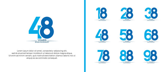 set of anniversary logo flat blue color on white background for celebration moment