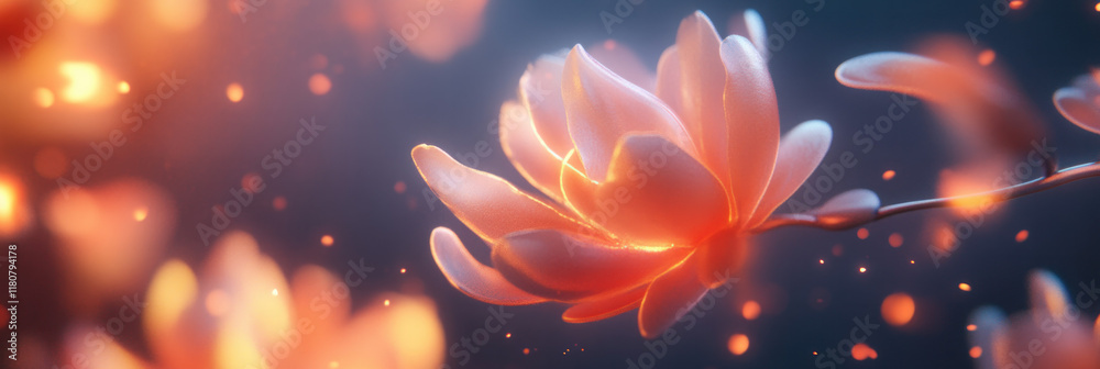 Aufkleber close up view of glowing flower with soft petals and warm colors, creating serene atmosphere
