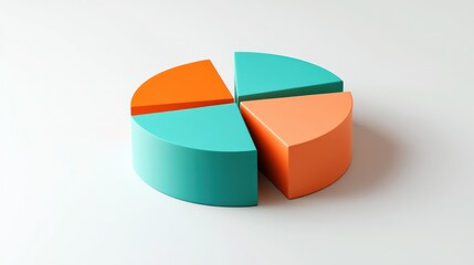 Bold orange and teal 3D circle graph with rounded slices, showcasing proportion, on a plain white surface.