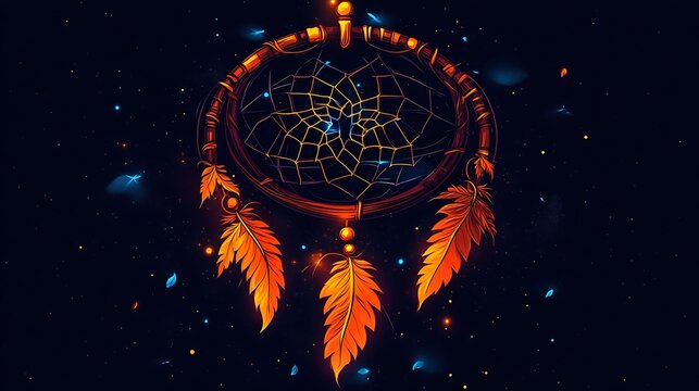 Fiery Dreamcatcher Adorned With Orange Feathers