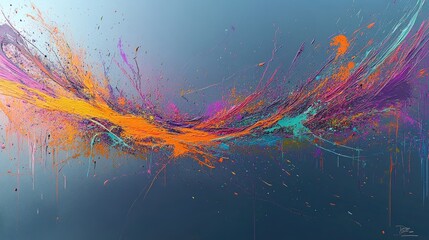 A vibrant abstract artwork featuring dynamic splashes of color on a smooth gradient background.