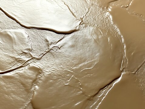 Close-up of smooth, creamy, light brown texture with glossy highlights and uneven surface.