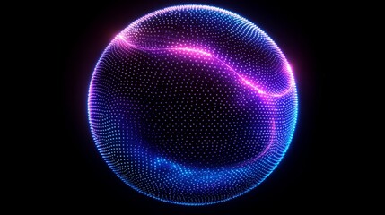 Neon Particle Sphere Abstract 3D Digital Art, Glowing Blue and Purple Energy Orb, Futuristic Sci-Fi Background