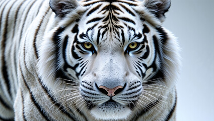 Obraz premium Close-up portrait of a majestic white tiger with intense gaze.