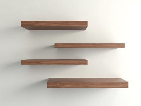 Realistic 3d empty wooden wall shelves for book display. Bookshelf mockup with wood texture, Isiro Luxury Wall Shelves