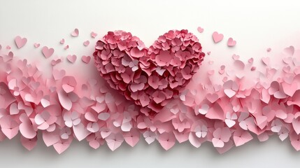 Realistic Heart Shape Created with Pink Paper Cutouts and Borders