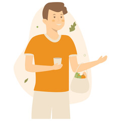 Green Lifestyle Human Illustration with Hand Drawn Design. Vector Character