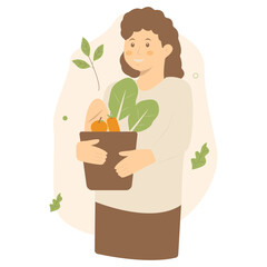 Green Lifestyle Human Illustration with Hand Drawn Design. Vector Character