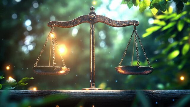 Enigmatic balance of justice in nature's serenity - conceptual art