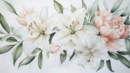 Elegant Watercolor Floral Bouquet with Lilies and Peonies