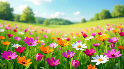 Fototapeta premium Colorful flower meadow in spring, new image