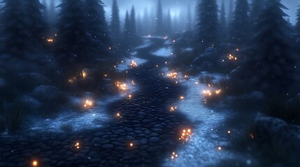 Enchanting winter pathway through a snow covered forest