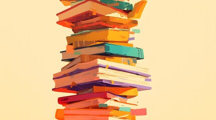 A colorful stack of books neatly arranged, ideal for visualizing themes of education and organization