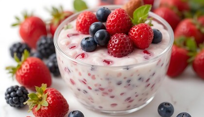 Delicious Berry Yogurt Parfait with Fresh Strawberries and Blueberries