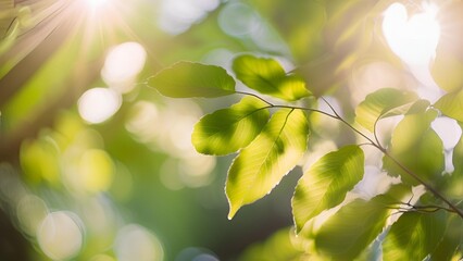 Obraz premium A hazy green natural landscape with shimmering bokeh illumination